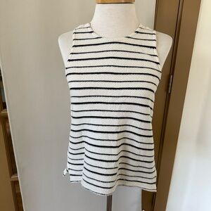 Madewelll Womens XS White Black Stripe High Neck‎ Tank Top with Tie